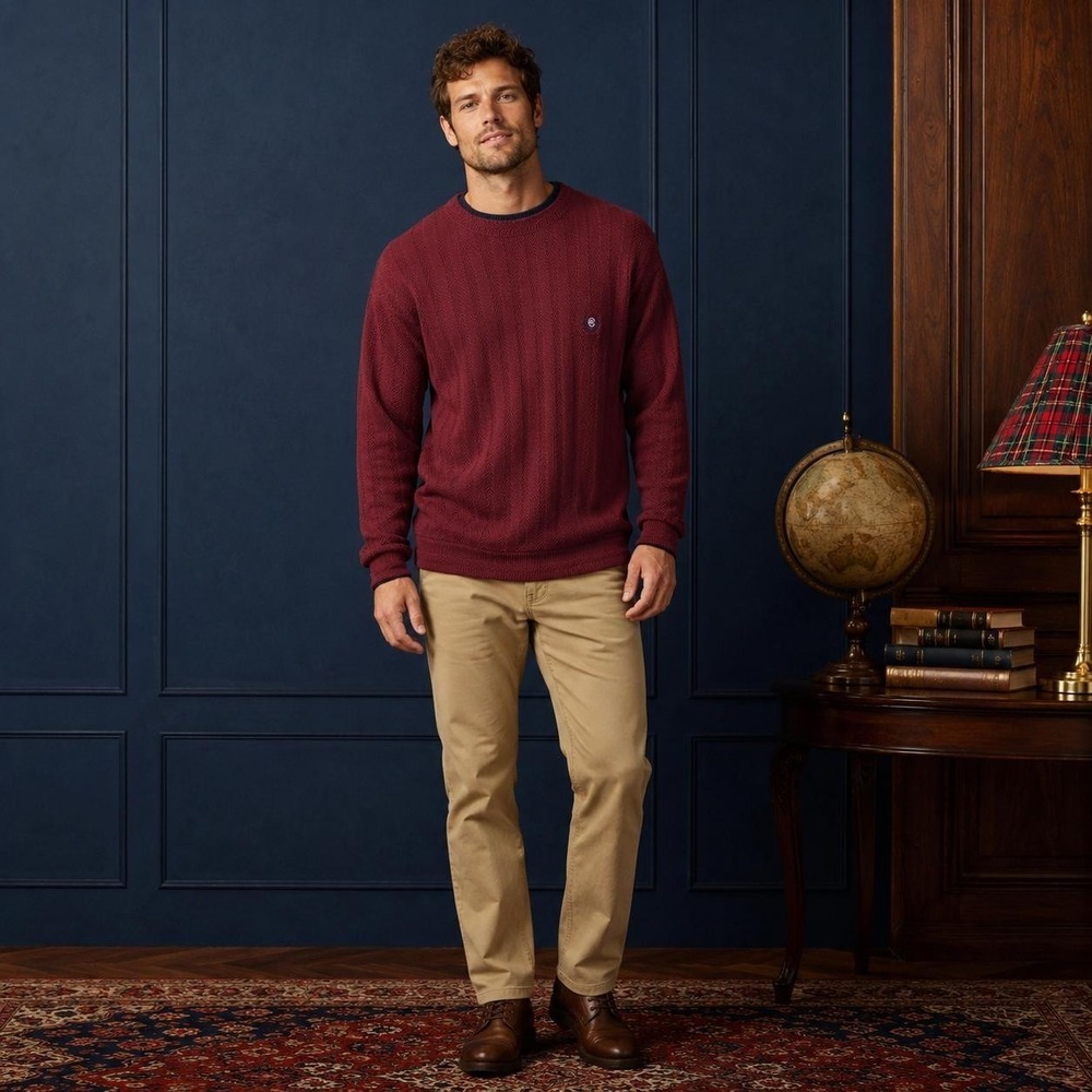 CHAPS RALPH LAUREN Mens VINTAGE Sweater‎ MEDIUM Burgundy Crewneck Logo USA MADE